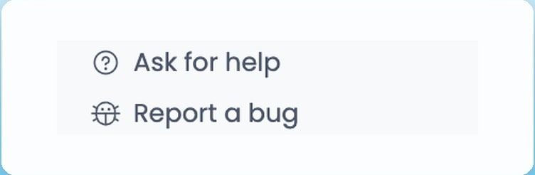 The Flyra sidebar showing the new Ask for help button above Report a bug.