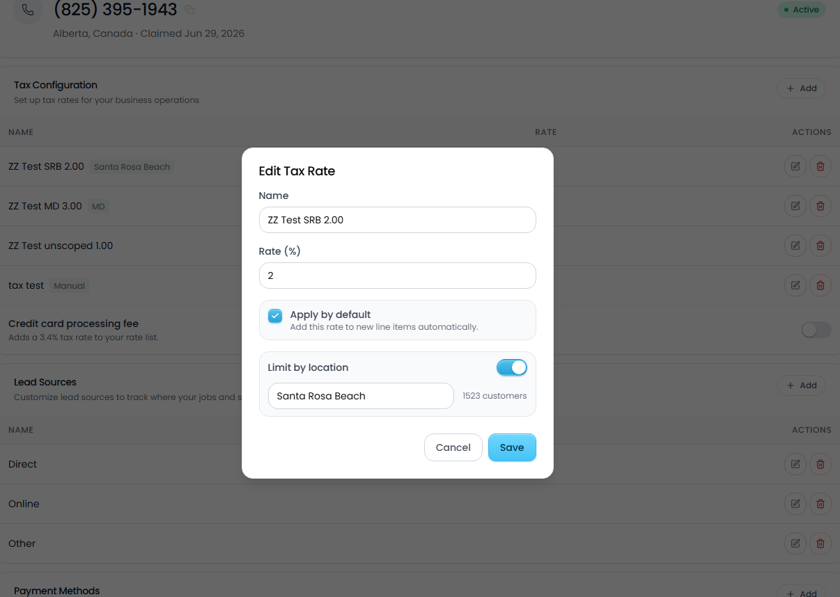 A tax rate limited to a location, applying automatically.