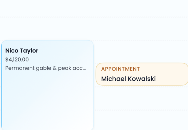 An appointment on the schedule, in amber beside a booked job.